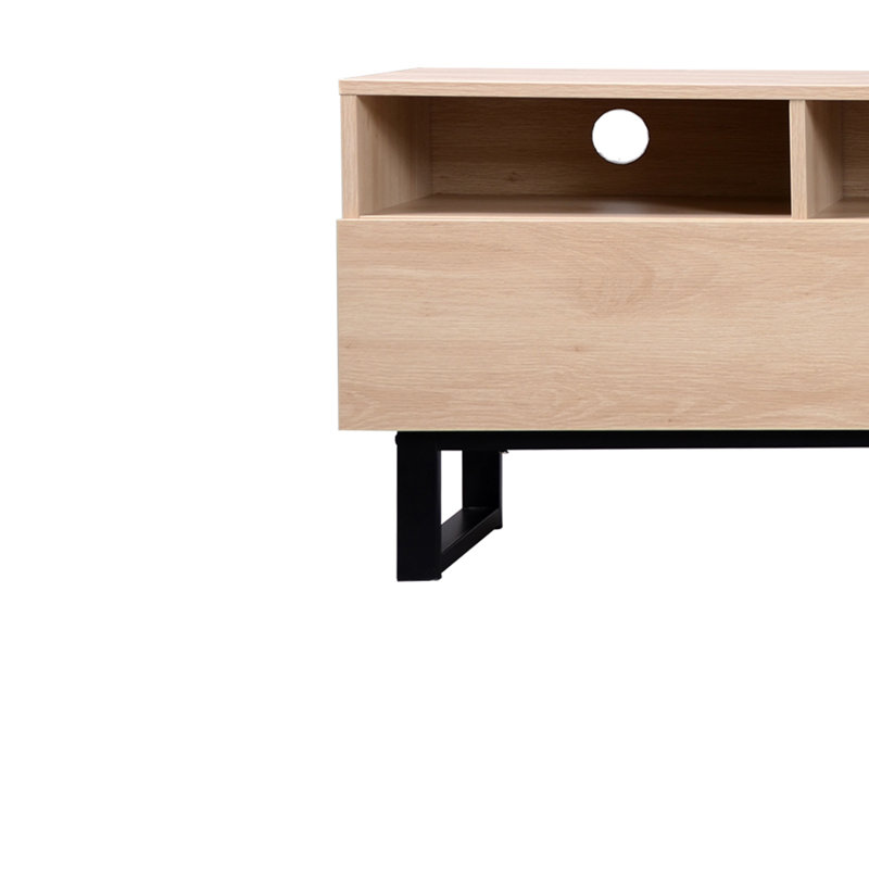 Meuble télé moderne pour téléviseur de 80 po avec double espace de rangement, console multimédia, centre de divertissement avec porte rabattable