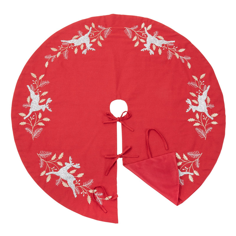 Jupe d'arbre de Noël rouge renne brodé 72 po, L 72 po