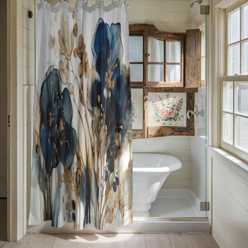 Floral Shower Curtain, 74"H x 71"W