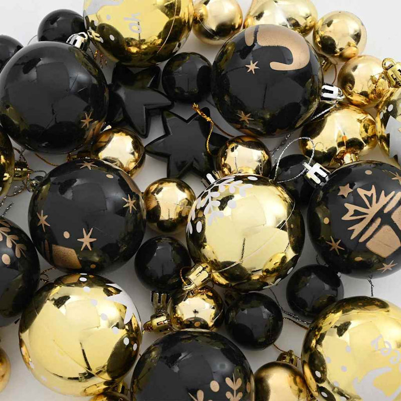 vidaXL Christmas Bauble Plastic, Black/Gold
