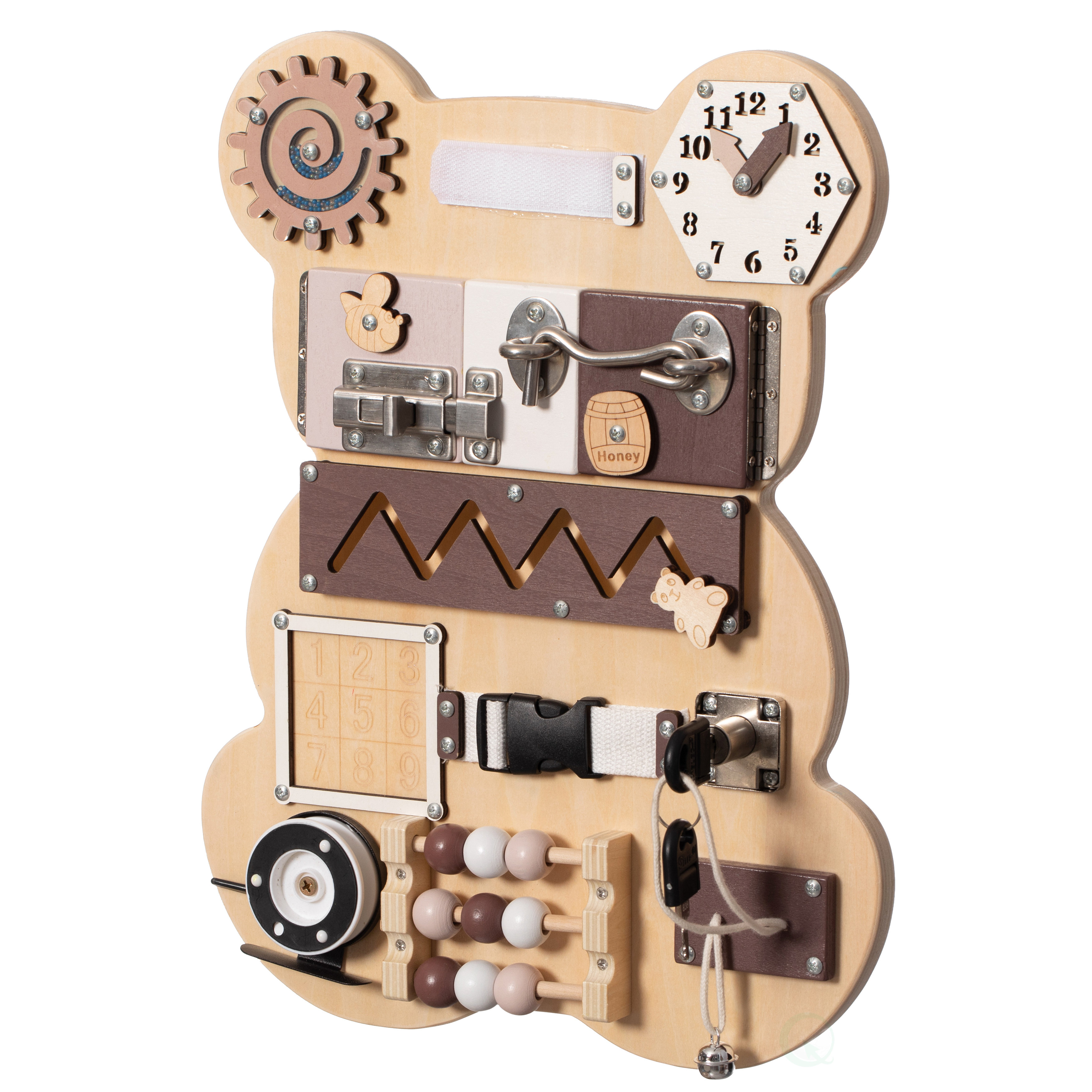 ShpilMaster Wooden Sensory Bear Shaped Learning Toddler Busy Board