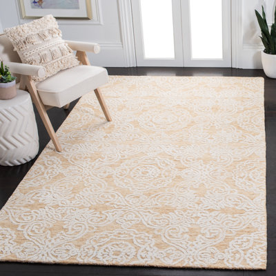 Zelda Damask Handmade Tufted Wool Gold/Ivory Area Rug