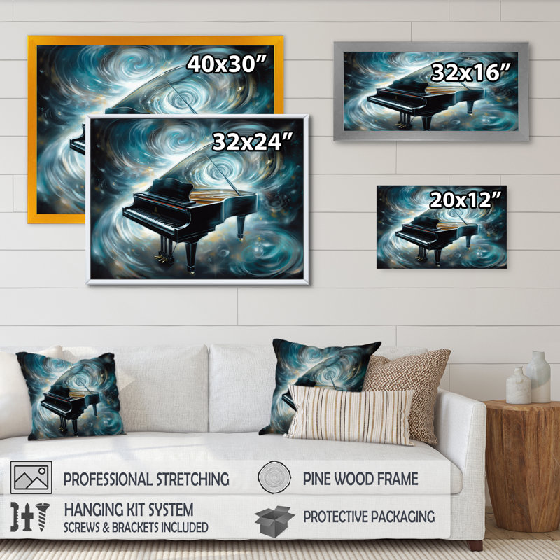 «Piano Abstract II», reproduction sur toile, Cadre simple noir, H 30 po x l 40 po x P 1,5 po