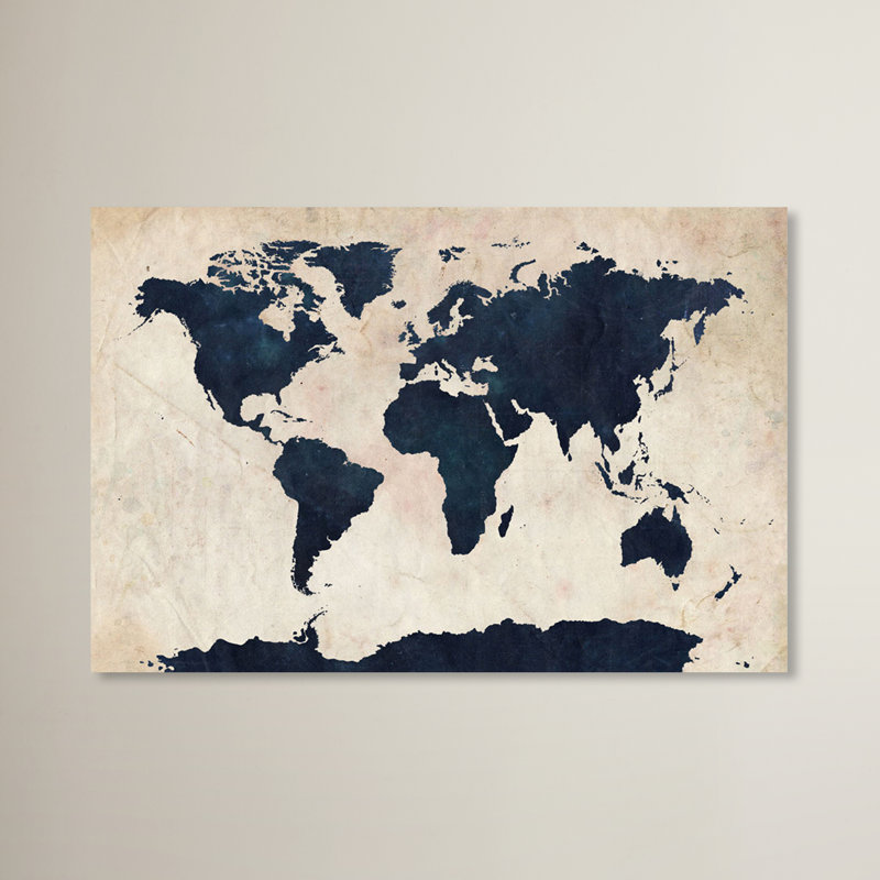 " World Map - Navy " by Michael Tompsett, 18" H x 24" W