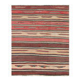 Vintage Azerbaijani Kilim With Beige-Brown And Red Stripes - Rug & Kilim