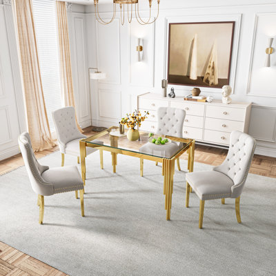 Rectangle Glass Dining Table With Tempered Glass Top & Stainless Steel Legs