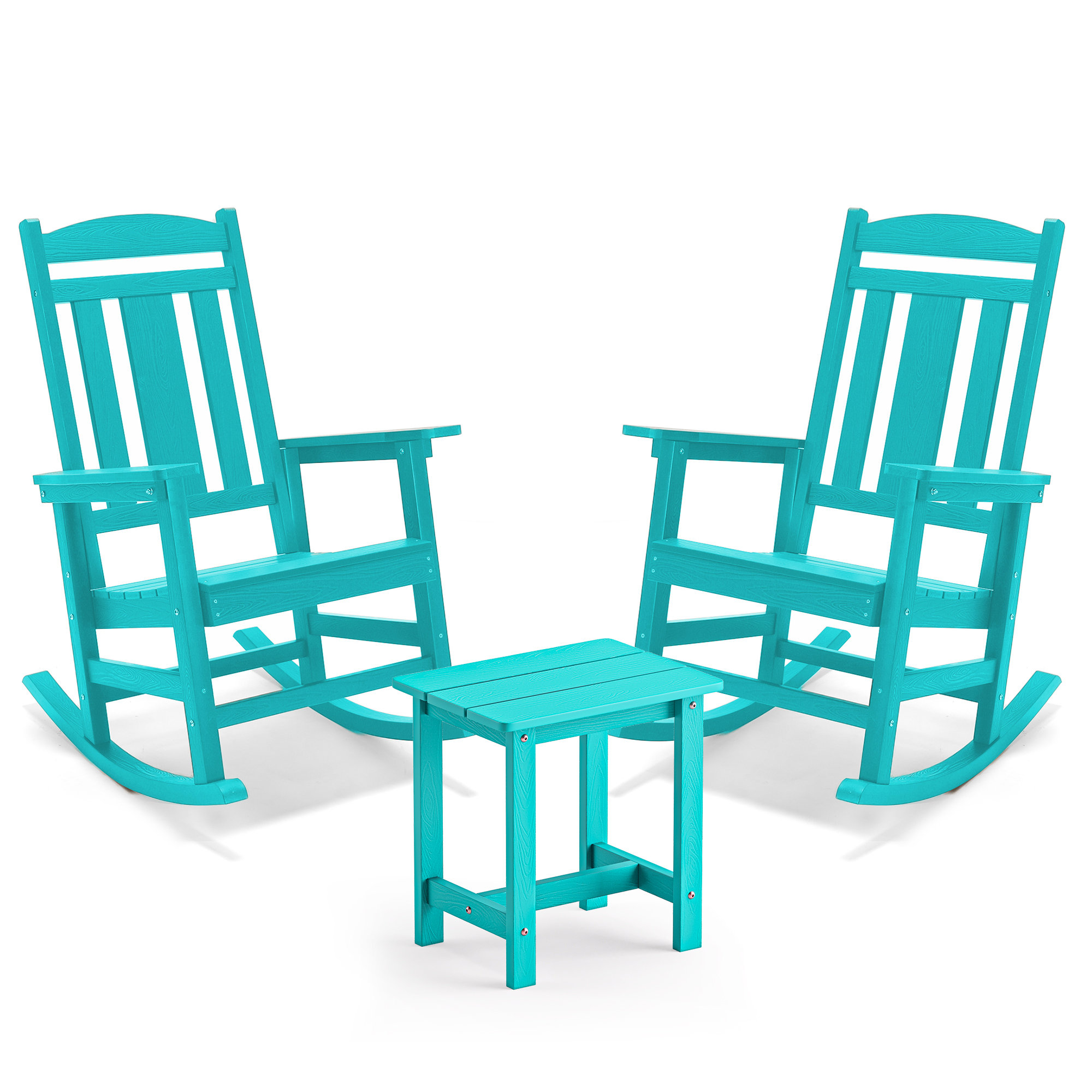 Rosecliff Heights Outdoor Rocking Chairs Set Of 3, Poly Porch Rockers ...