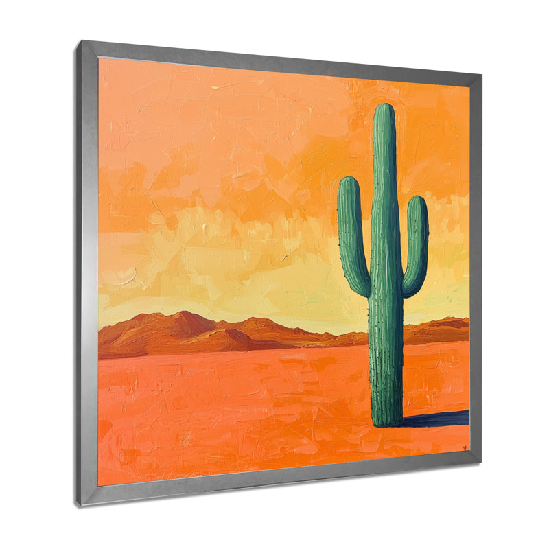 Marbod, cactus dans le désert, lueur II - cactus, art mural, H 30 po x l 30 po, Reproduction encadrée, Argent argent