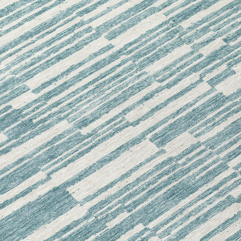 Machine Washable Indoor/Outdoor Chantille ACN2907 Striped Rug, Teal, 8' x 10'