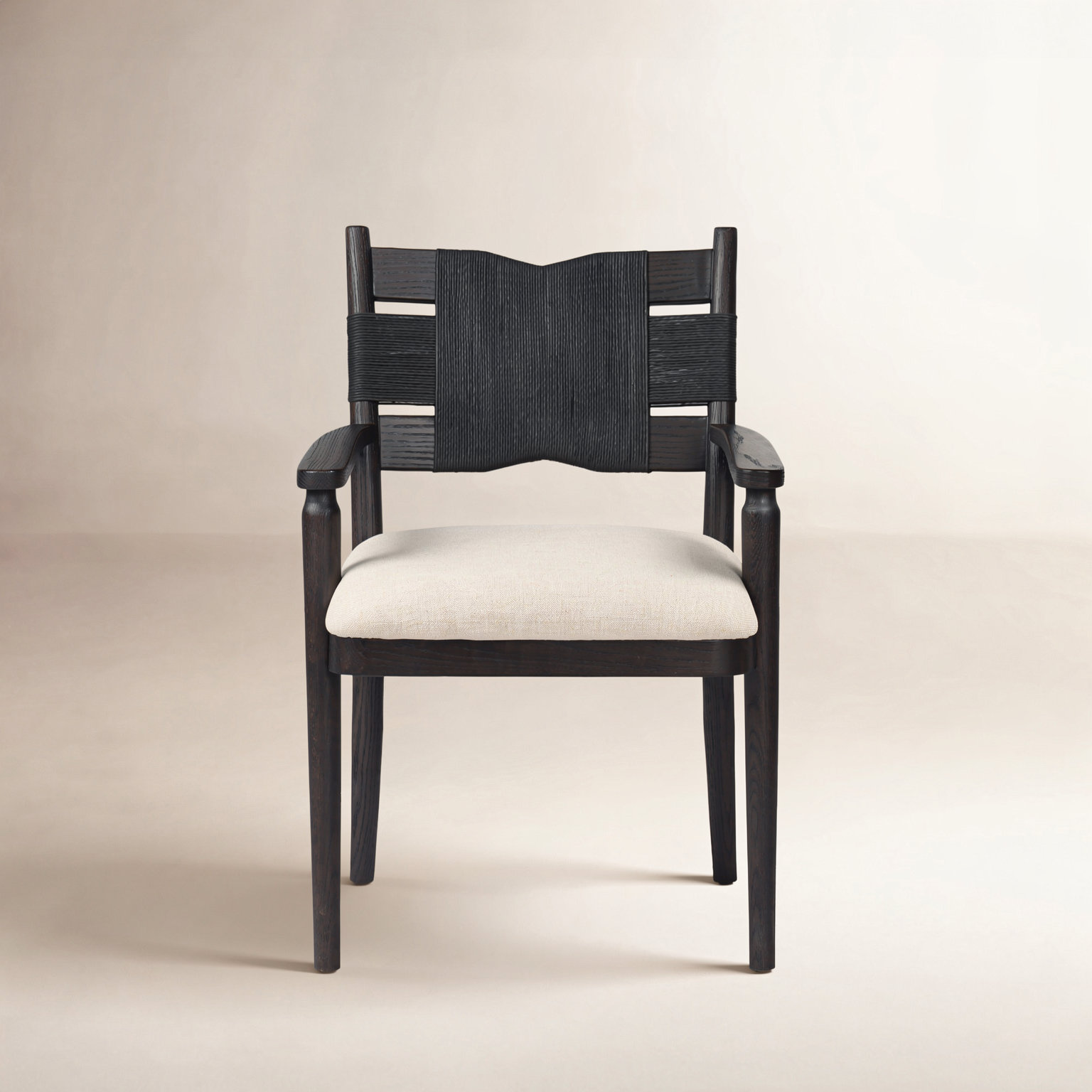 Tova Dining Armchair, Black Ush/Distressed Black/Oak