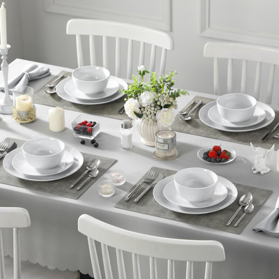 12-Piece Porcelain China Dinnerware Set, Service For 4 