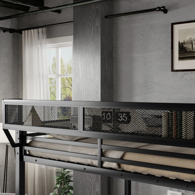 Queen Over Queen Bunk Bed for Adults, Heavy Duty Metal Bunk Beds Queen Size Frame with Storage Shelves & Ladder for Boys Girls, Noise-Free Steel Slats, Easy Assembly, Black