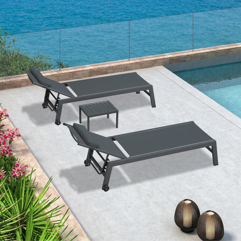 Shiner Outdoor Lounge Chair Set Aluminum Patio Chaise Lounger With Side Table And Pillow, Gray