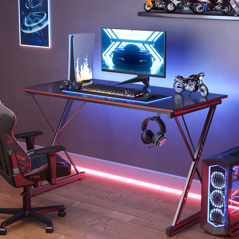 Bureau de jeu ergonomique, H 28,1 po x l 40 po x P 19,7 po, Noir / Noir