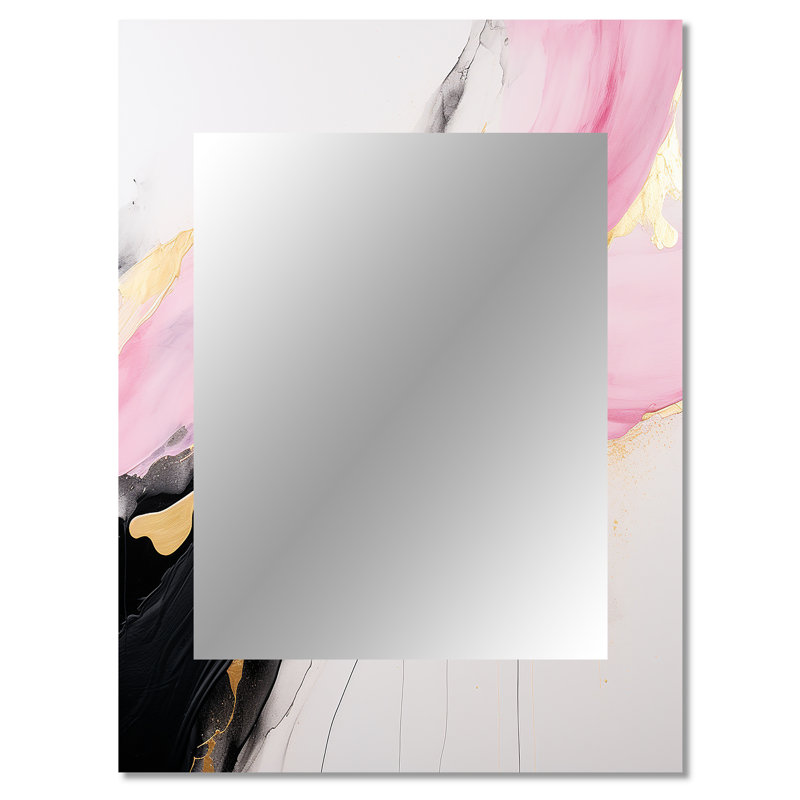 Abstract Gold Wave Pink And Black II - Abstract Painting Unique Wall Mirror, Gold Mirror, Printed Metal Art, 40" x 30"