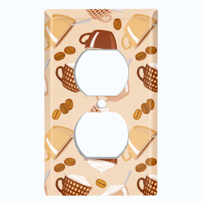 Coffee Mocha Espresso Beans Cup Tan Food & Beverage Themed 1 - Gang Duplex Outlet Standard Wall Plate