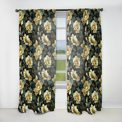 Green Damask Marigold Oasis I - Rideau damassé - Rideau damas obscurcissant - 1 panneaux