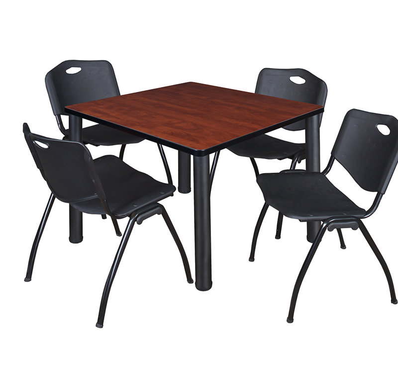 Plateau de table Kee Square, 4 chaises empilables, H 30 po x l 29 po x P 29 po, Cerisier, Noir