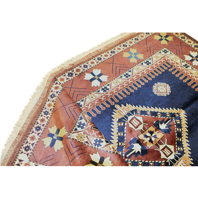 High-Quality Hand-Knotted Navy And Rust Area Rug