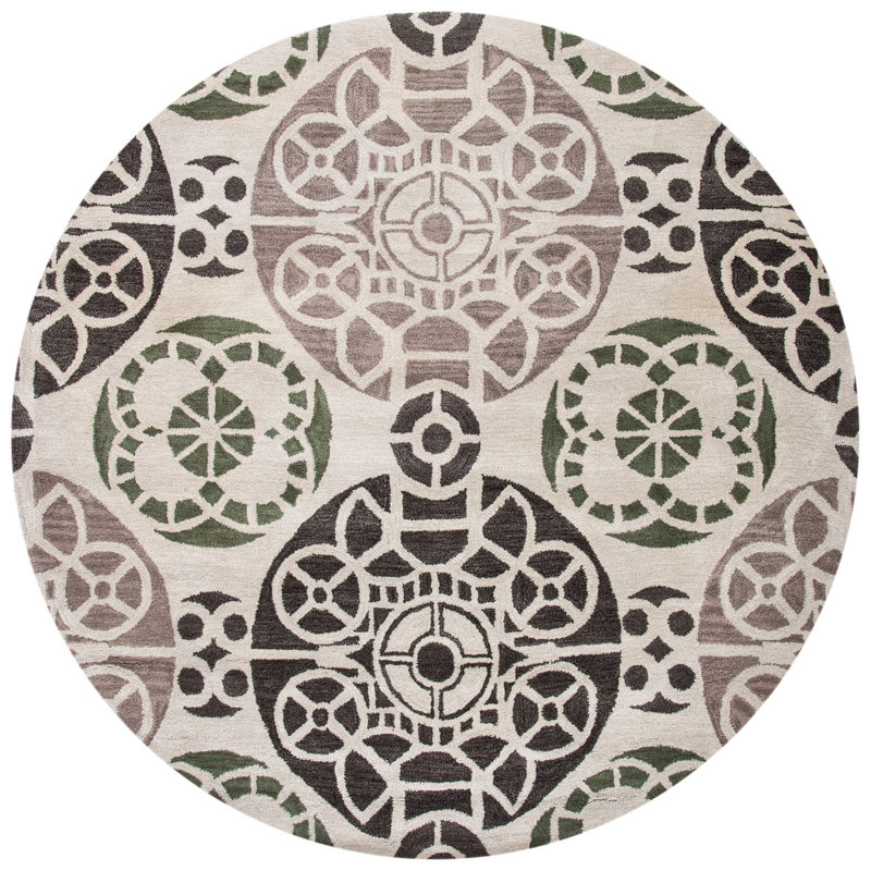 Eaton Wyndham Hand Tufted Wool/Viscose Geometric Rug in Ivory, Round 7'