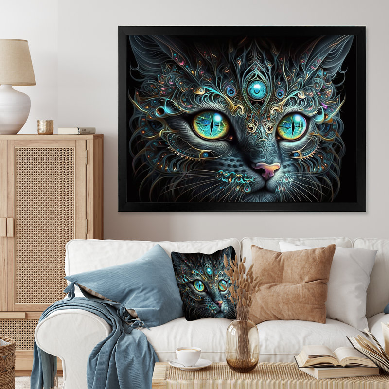 Art mural sur toile lumineux avec des yeux bleus I - animaux, Impression noire sur toile encadrée, L 20 po x H 12 po