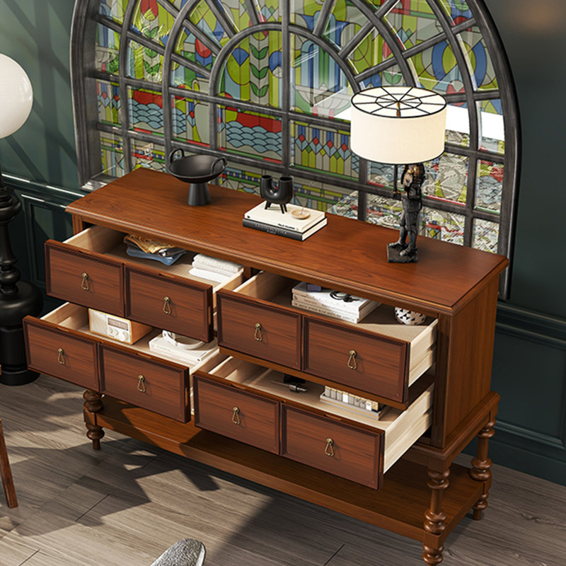 Armoire de rangement en bois massif avec 4 tiroirs, Teinte aspect bois