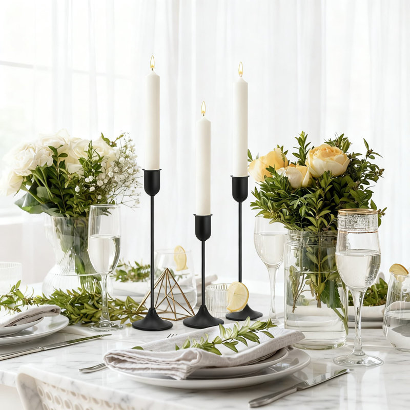Vintage Modern Candle Holder Set Of 3, Elegant Taper Candlestick Holders For Home Decor, Wedding Centerpiece, And Party Decoration With Varying Heights For Dynamic Display