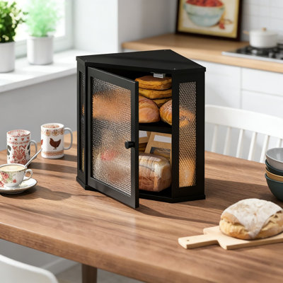 Boîte à pain de coin pour comptoir, rangement à pain hermétique très grande capacité avec conception à double couche, organisateur de cuisine de style campagnard pour le pain, les bagels et les pâtisseries