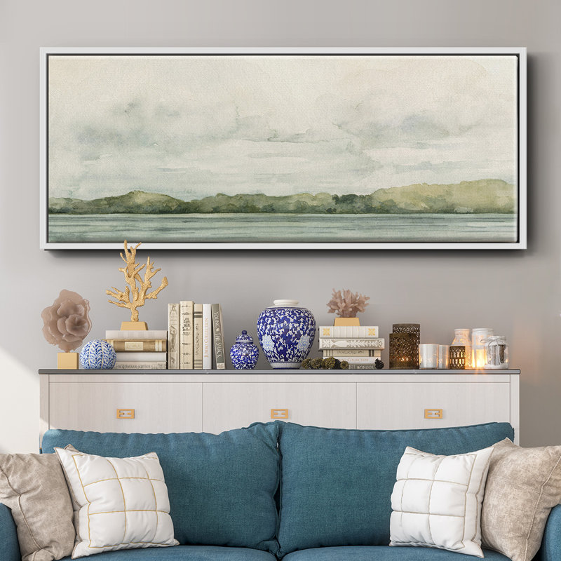 Riverside Views I - reproduction sur toile avec cadre flottant, H 20 po x l 50 po x P 1,5 po, Blanc