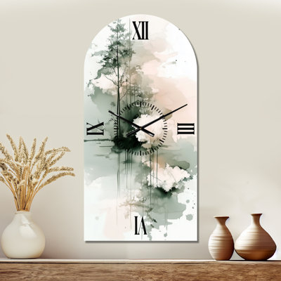 Green Abstract Tree Reflection I - Geometric Decorative Arch Wall Clock