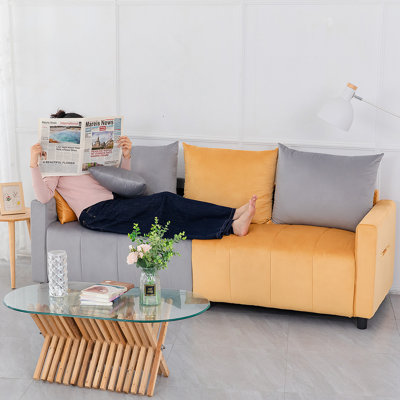 Huntoon Velvet 2-Seater Sectional Sofa with Pillows