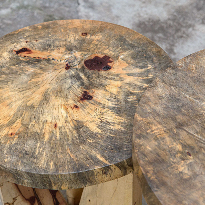 Beige Round Tamarind Wood Nesting Accent Tables
