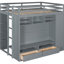 Lit mezzanine gris pleine grandeur avec tiroirs, tablettes, rangement caché et bande à DEL télécommandée pour l'organisation de la chambre à coucher avec éclairage de style compartiment-1413136258