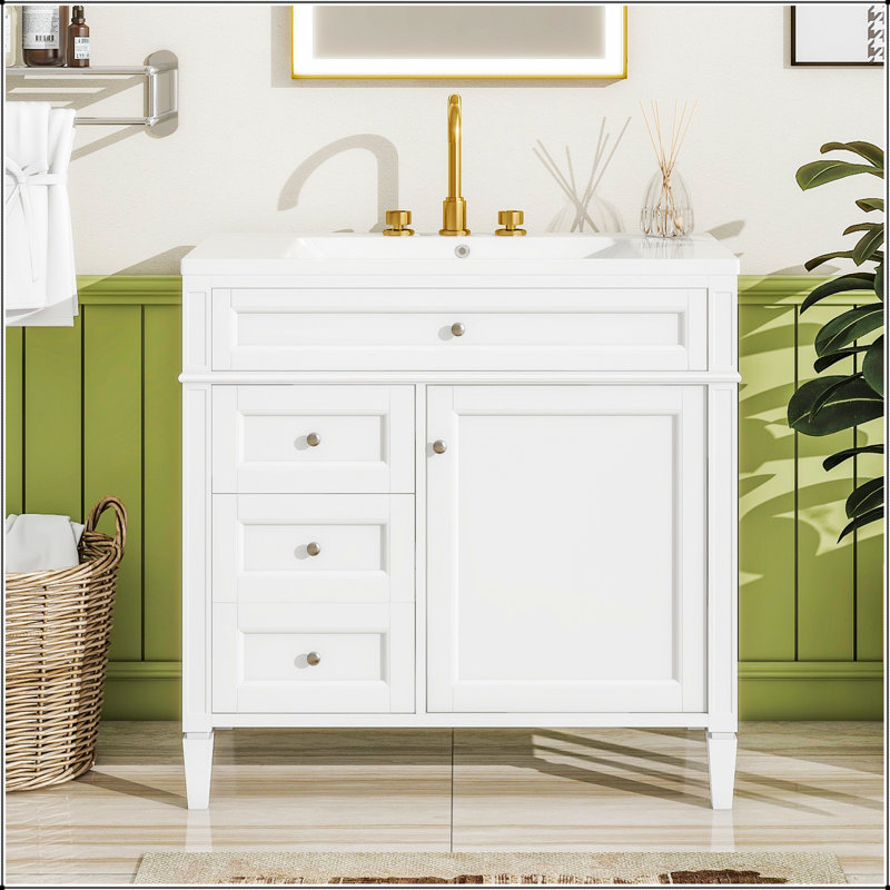 Meuble-lavabo moderne de 36 pouces avec lavabo supérieur, tiroirs spacieux et armoire de rangement durable pour une organisation efficace