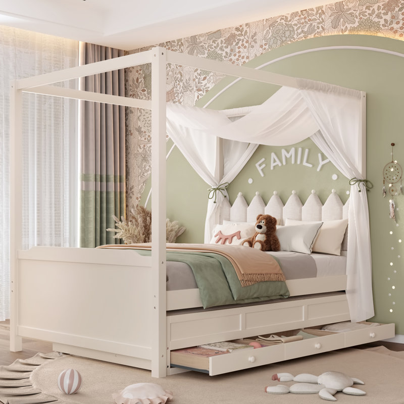 Lit plateforme avec tête de lit tapissier, rangement et assemblage facile, Beige, Double