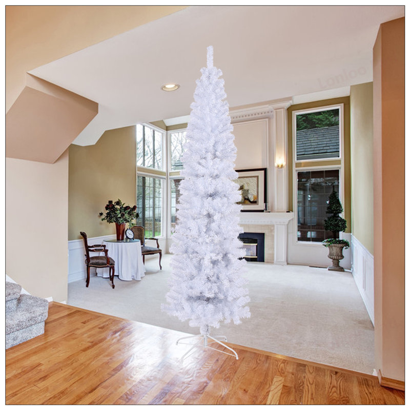 Arbre de Noël artificiel mince 7,5 pi avec base en métal pliable, parfait pour les espaces compacts et facile à assembler