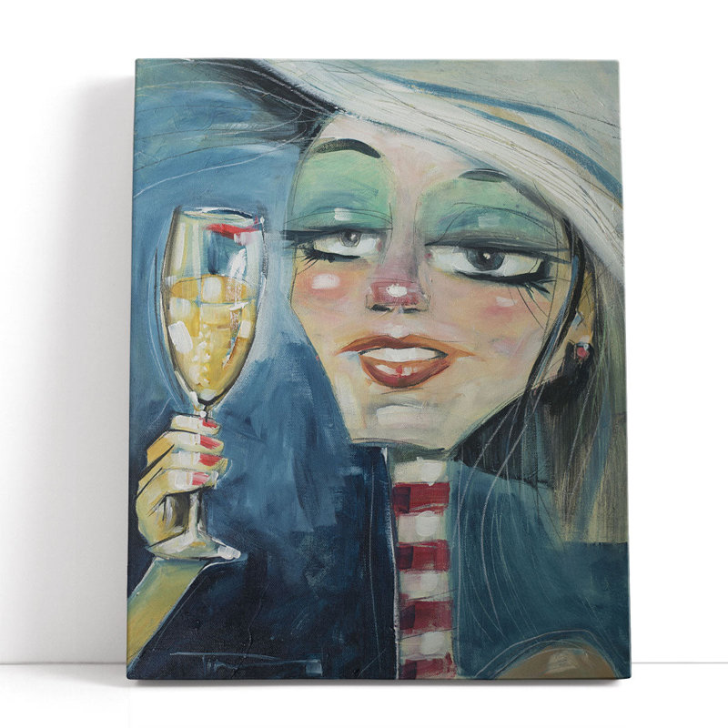 Trixie with Champagne - reproduction d'art sur toile, H 20 po x l 16 po