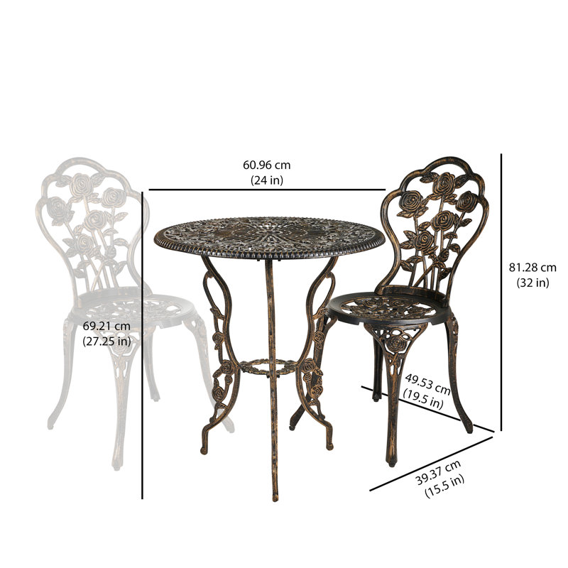Louise Traditional 3 Piece Bistro Set, Antique Bronze