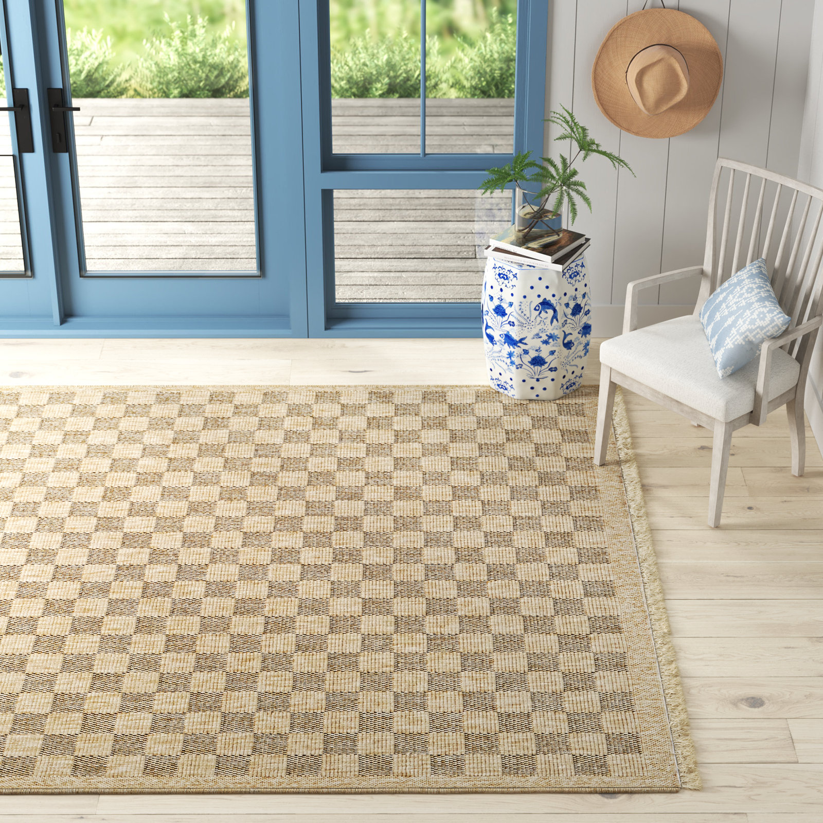 Abbie Checkered Outdoor Rug, Rectangle 7'10" x 10'