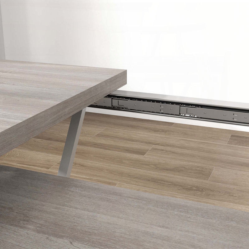 Table de salle à manger extensible Farmhouse - gris vieilli, 47,2 po à 63 po, base en tréteaux, Gris