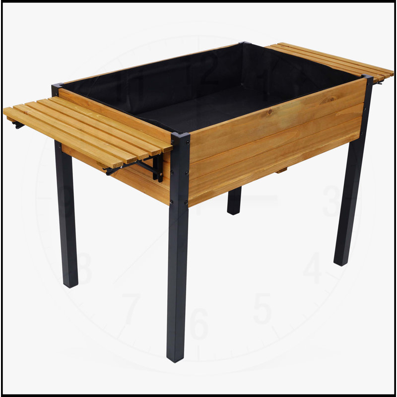 Metal Leg Wood Planter Boxes with Folding Storage Shelf, Black/Brown