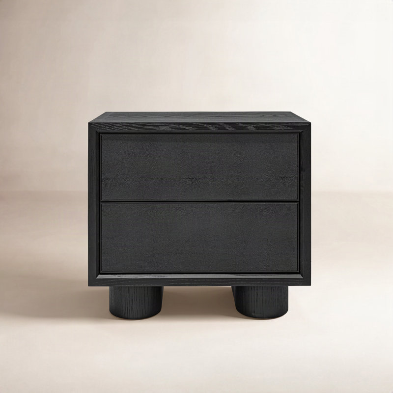 Marcelle 2 - Drawer Solid Wood Nightstand, Black