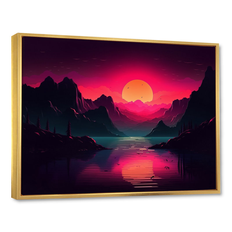 «Pink Dark Sea» sur toile, H 12 po x l 20 po x P 1 po, Cadre flottant doré