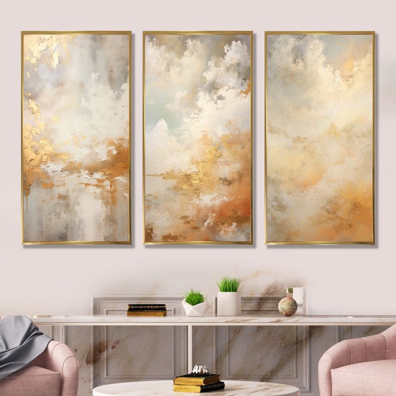 «Magic Sky Simplicity», ensemble de 3 reproductions d'art sur toile, Cadre flottant doré, H 28 po x l 36 po