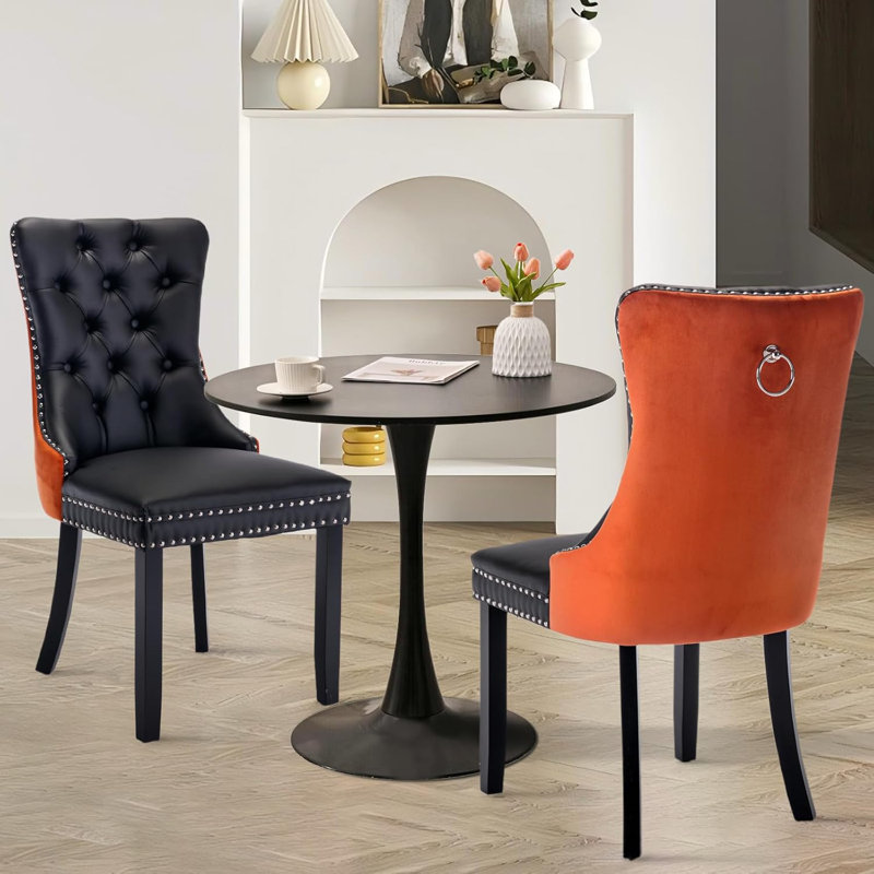 Round Dining Table Sets with 2 chairs, Black, Black/Orange