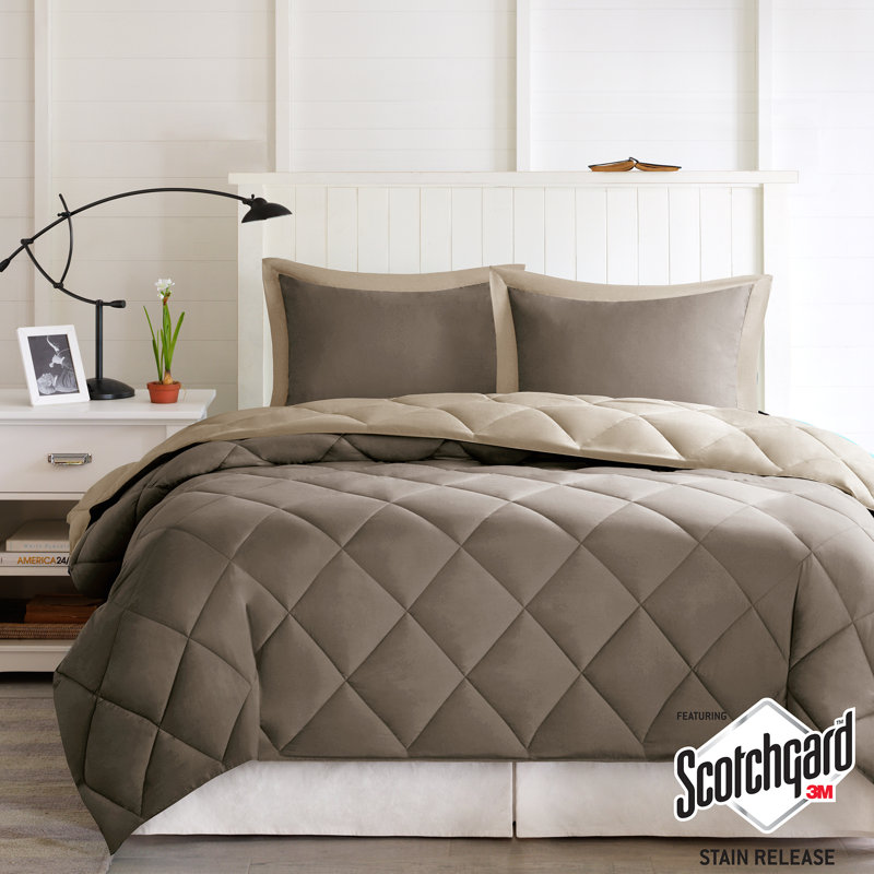 Full Brown and Sand Reversible Microfiber Down Alternative Comforter Set