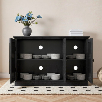 Buffet en bois aggloméré avec portes en acrylique et tablettes réglables