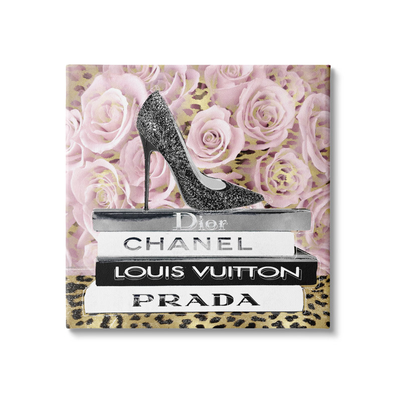 Glam High Heel Shoe Fashion Book Stack Cheetah by Madeline Blake - Unframed Print on Canvas