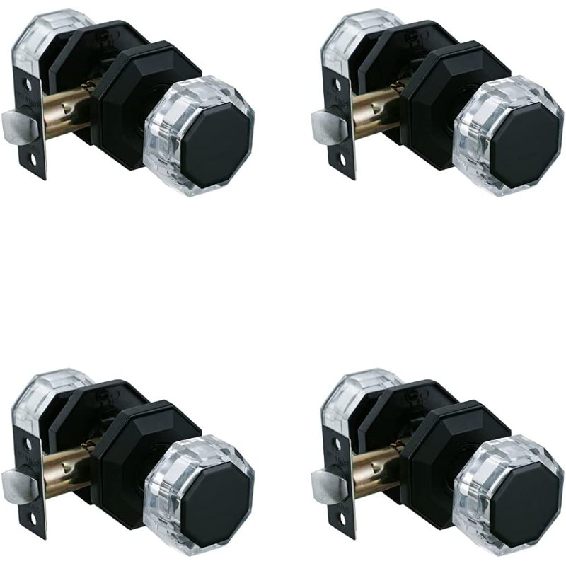 Boutons de porte de passage en verre cristal - Bouton de porte rond sans clé de style boule noire mat pour porte de placard et de couloir, paquet de 4