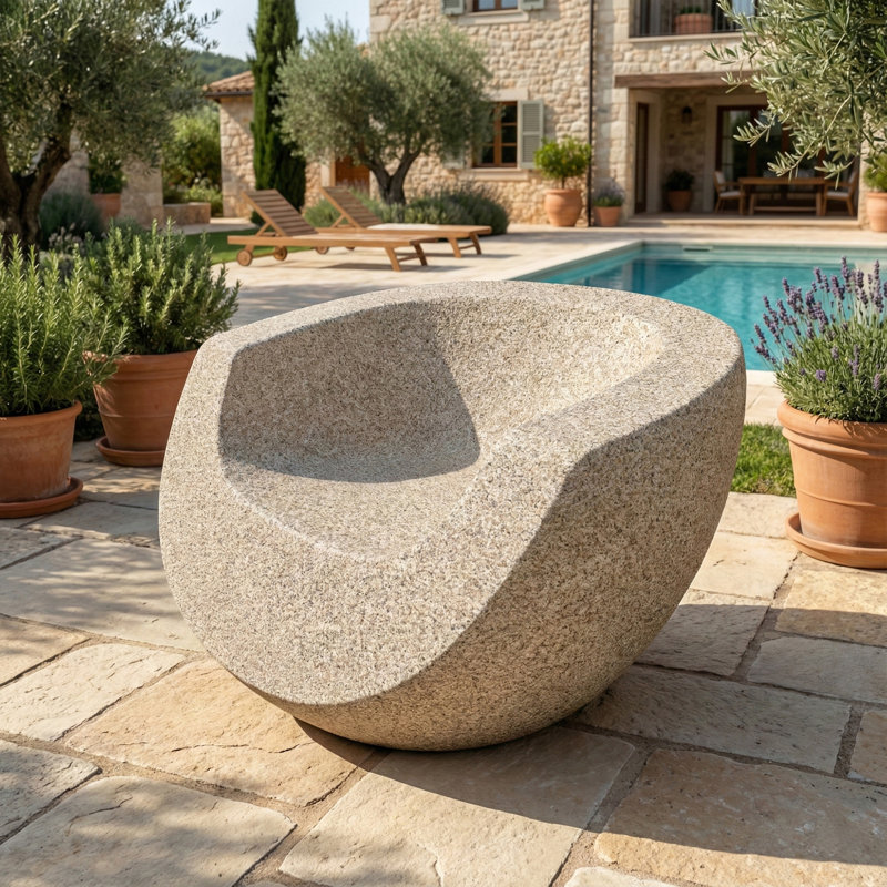 Méridienne 34 po en fibre de verre en forme d'œuf avec finition texturée aspect pierre pour l'intérieur et l'extérieur